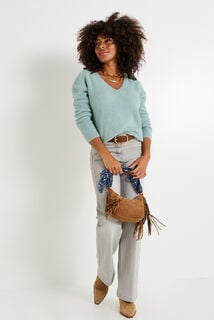 Pull fluffy à col V femme
