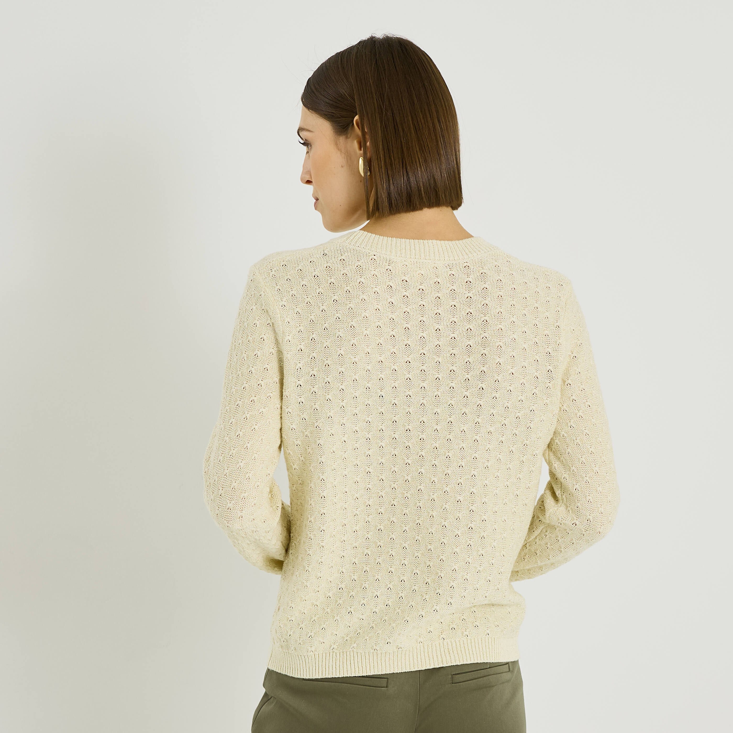 Pull maille en relief &agrave; col rond femme