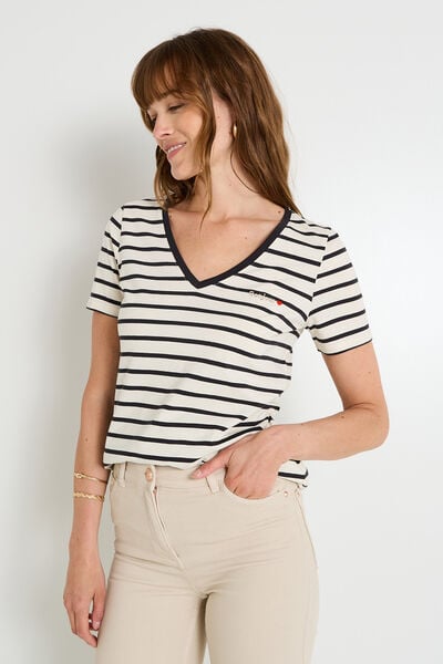 T-shirt rayé col V femme