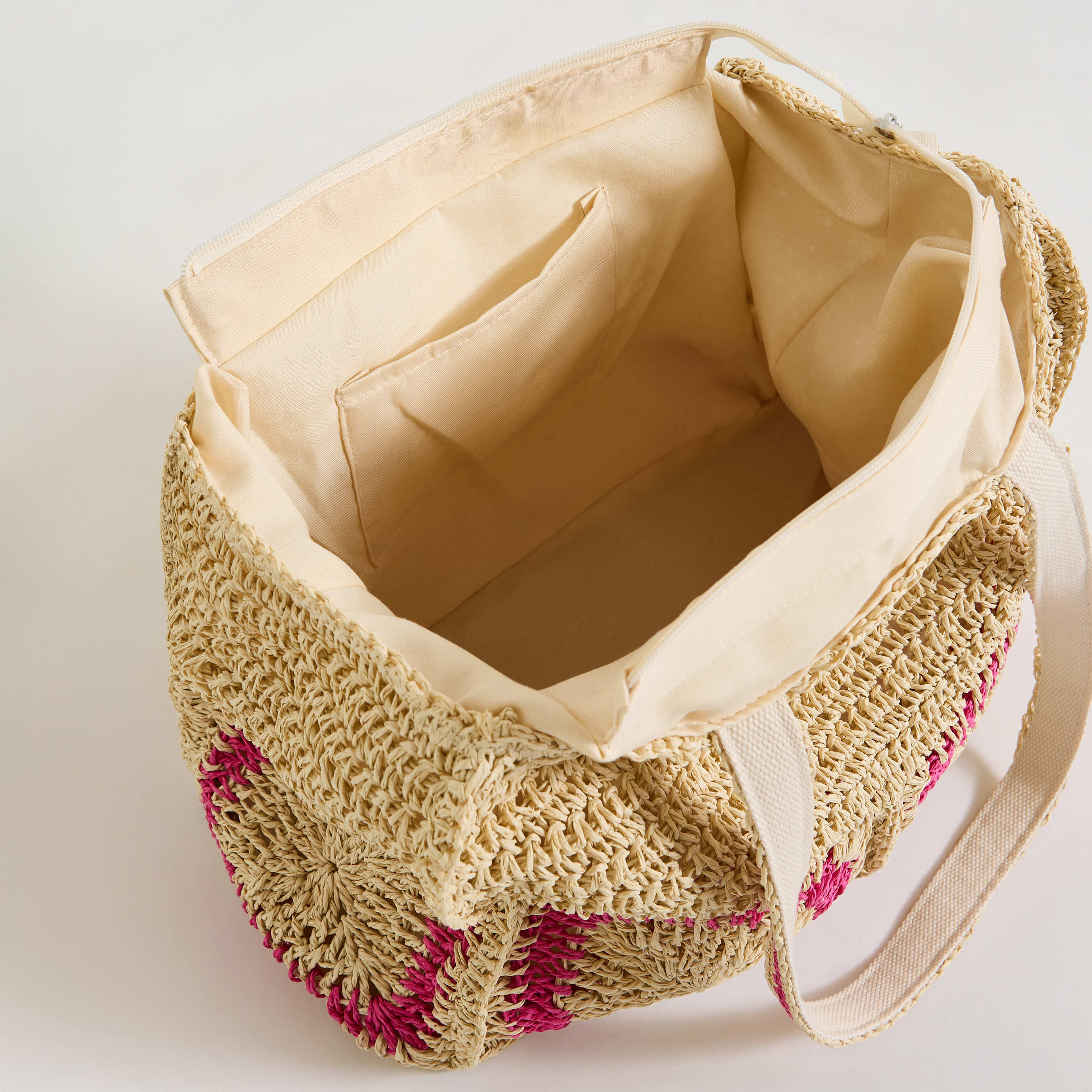 Sac panier en paille bicolore femme