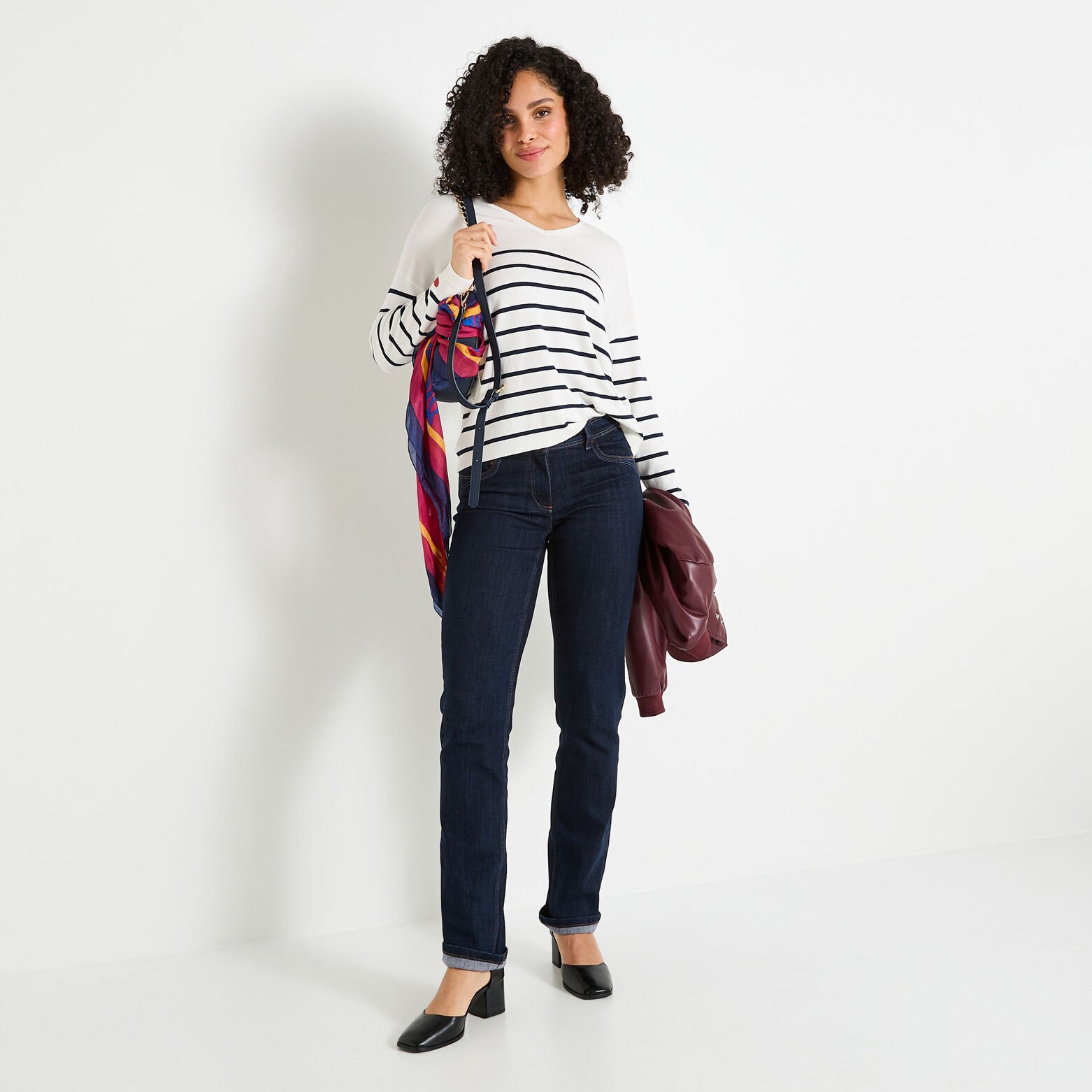 Pull rayé à manches longues femme