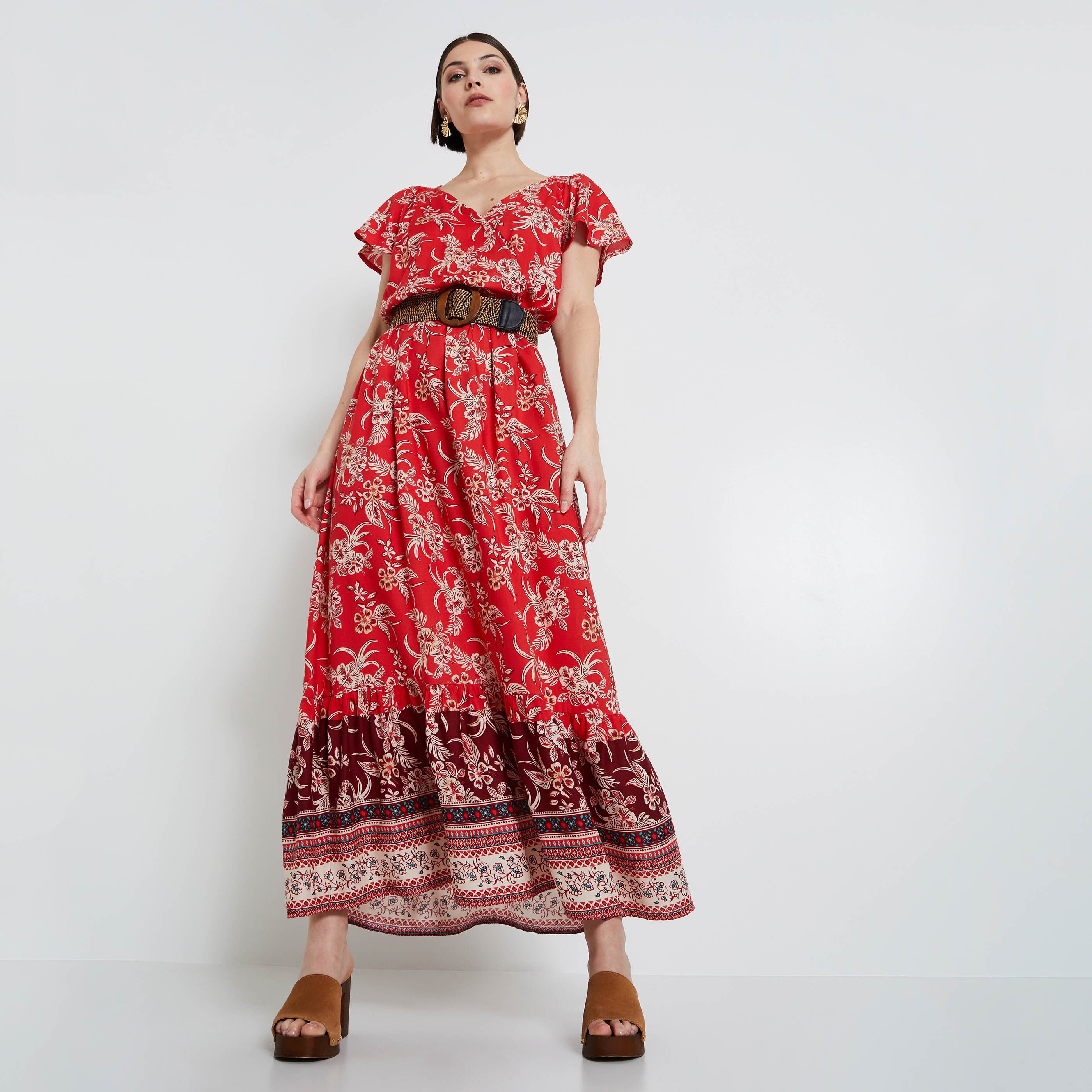 Robe longue imprim&eacute;e femme