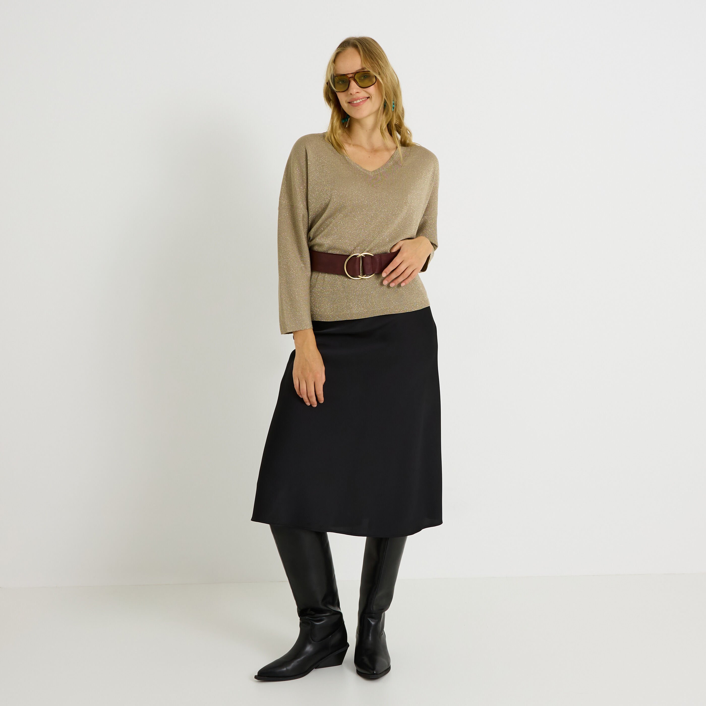 Pull brillant &agrave; col V femme