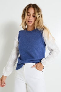 Pull bi matière col rond femme