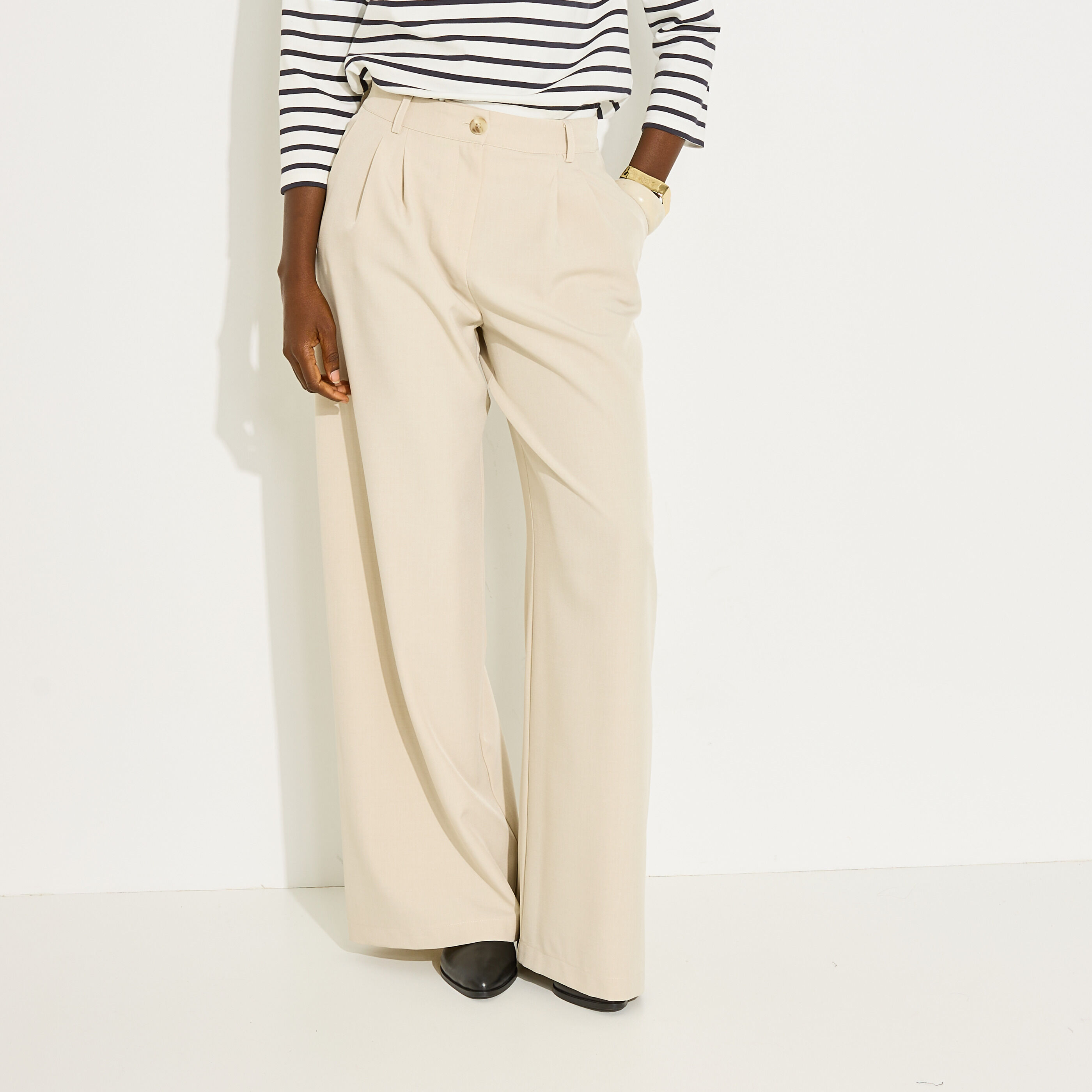 Pantalon large &agrave; pinces femme