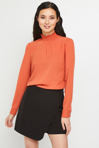 Blouse orange col montant femme