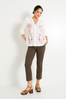Chemise brodée à col V femme