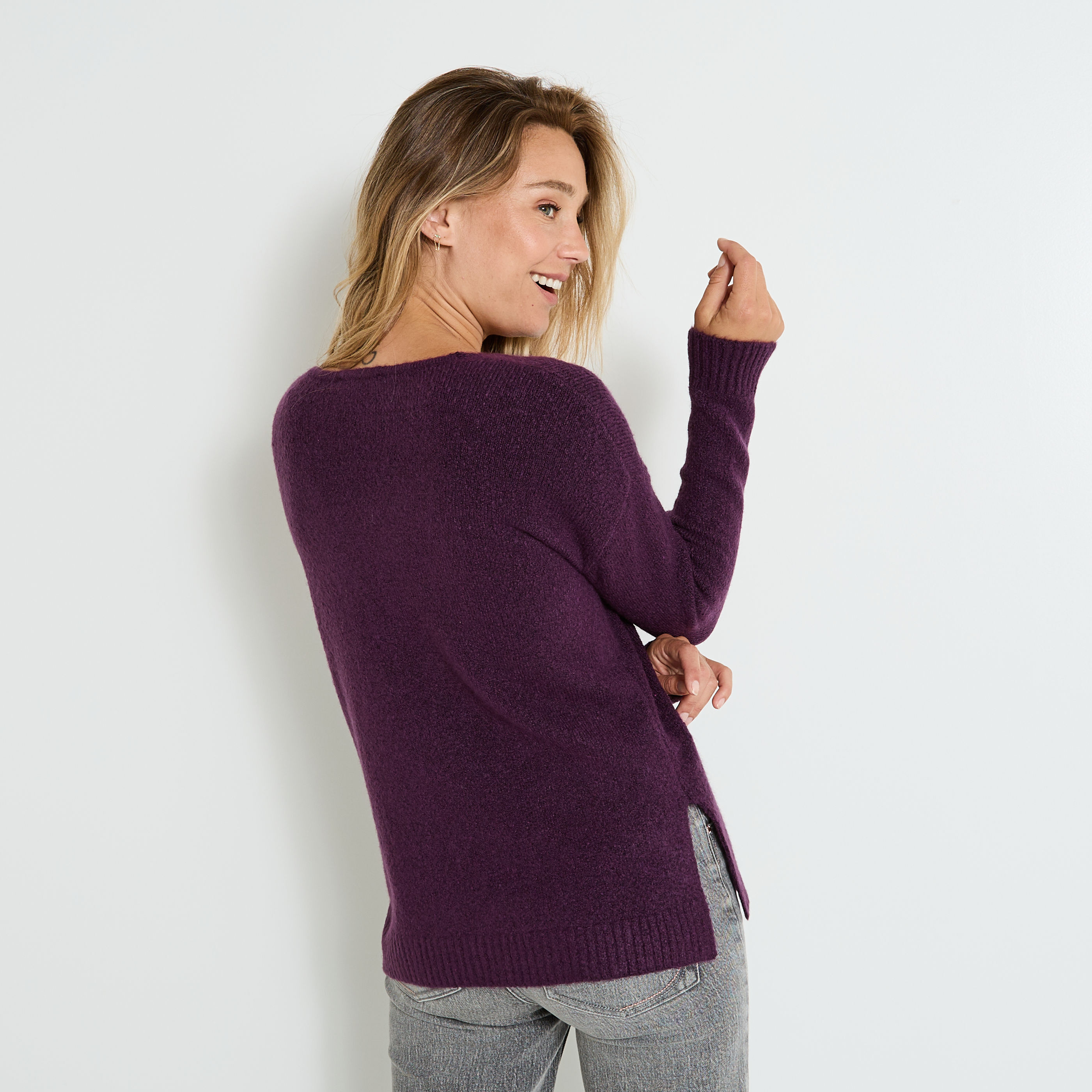 Pull col V femme