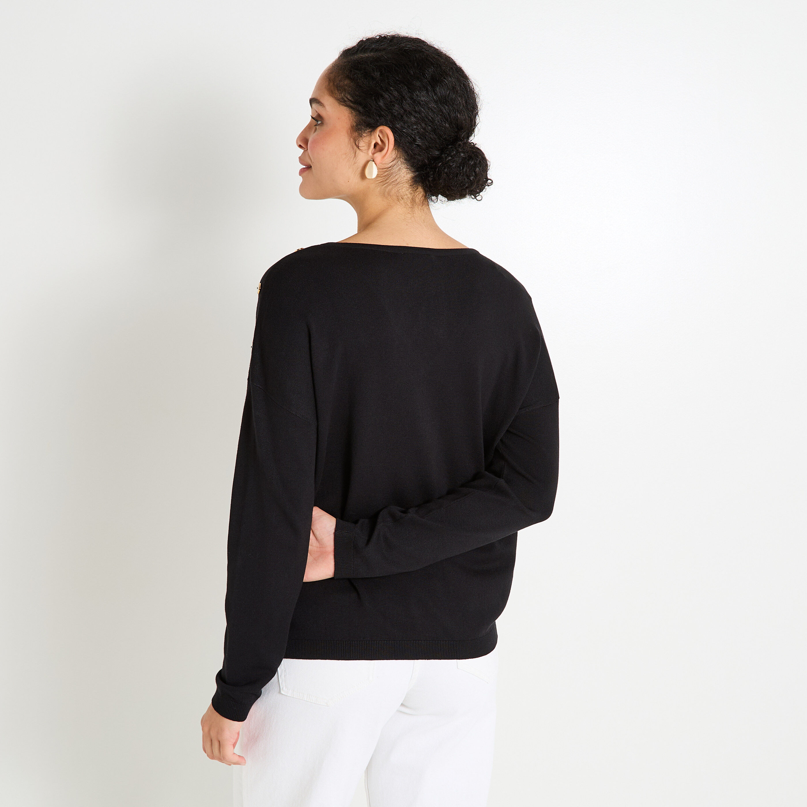 Pull uni &agrave; col V femme