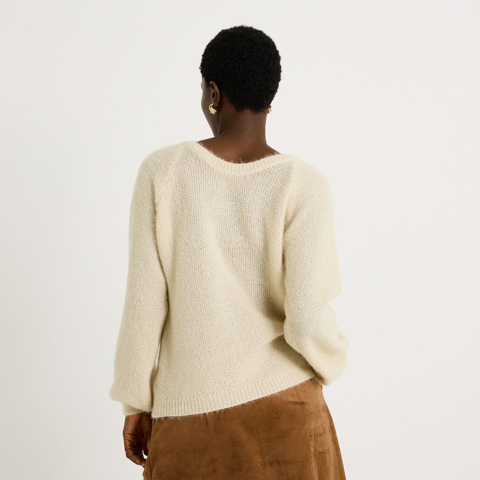 Pull fluffy à col V femme