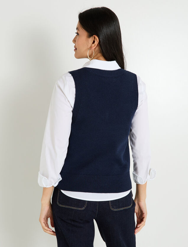 Pull sans manches &agrave; col V femme