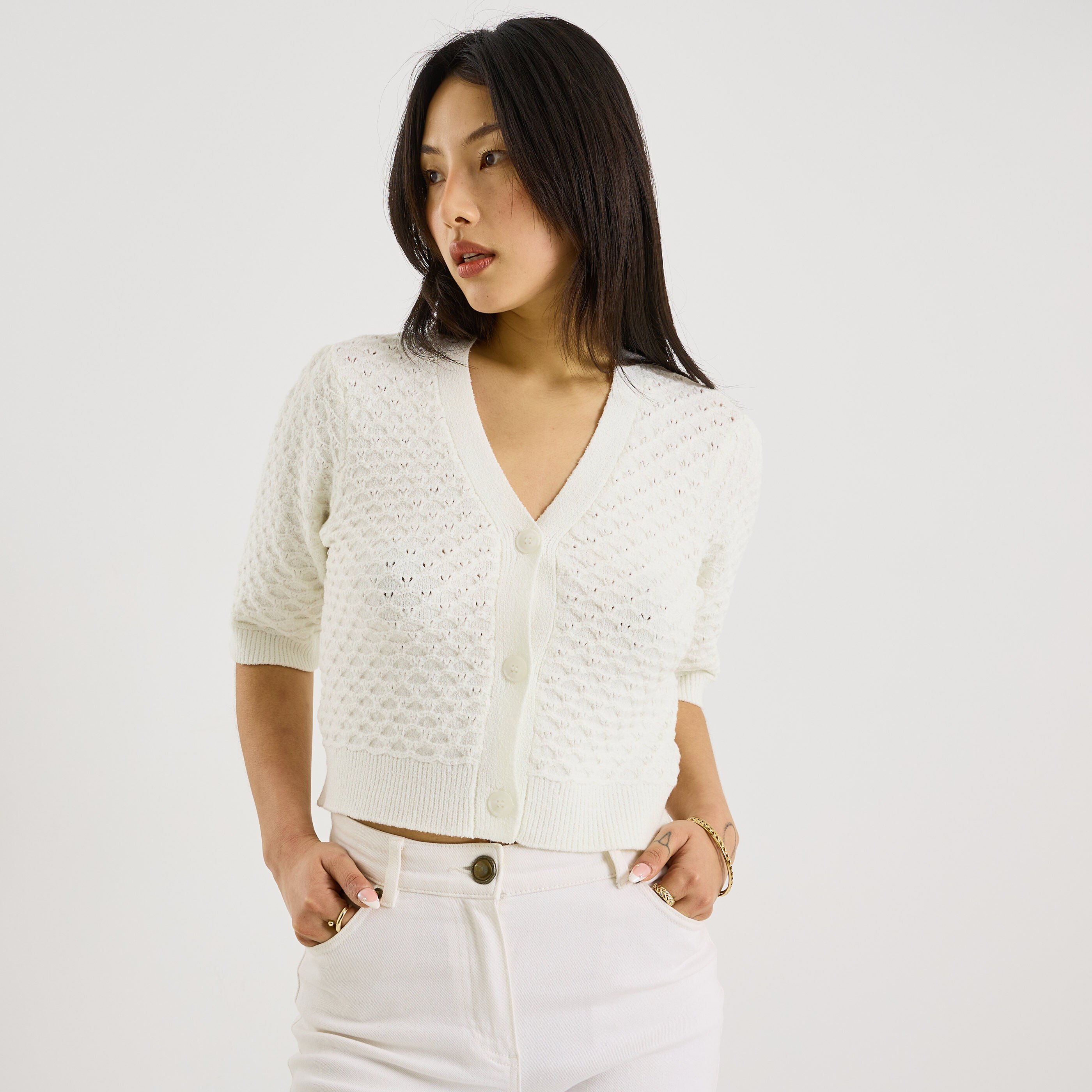 Gilet court manches courtes femme