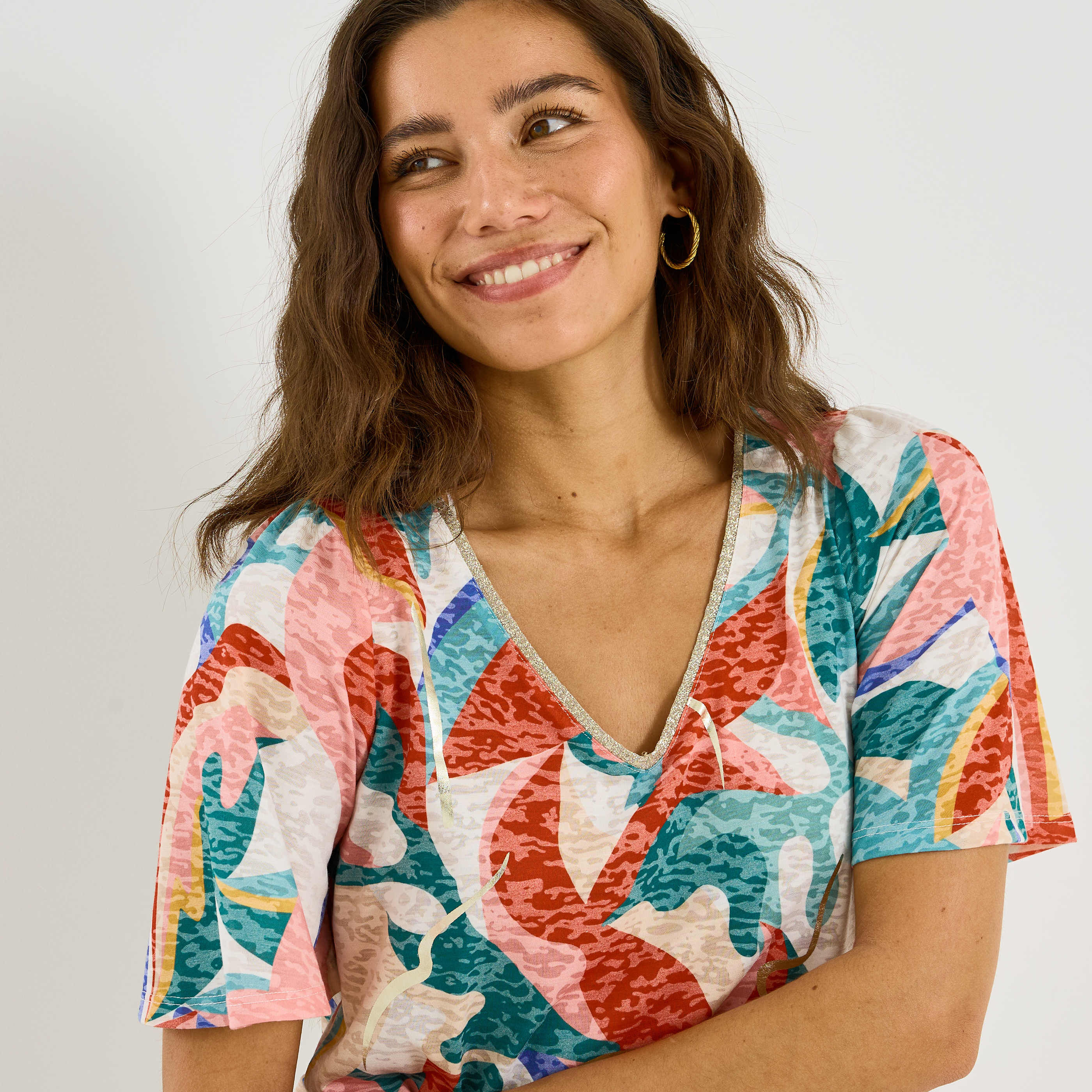 T-shirt imprim&eacute; manches volant&eacute;es femme