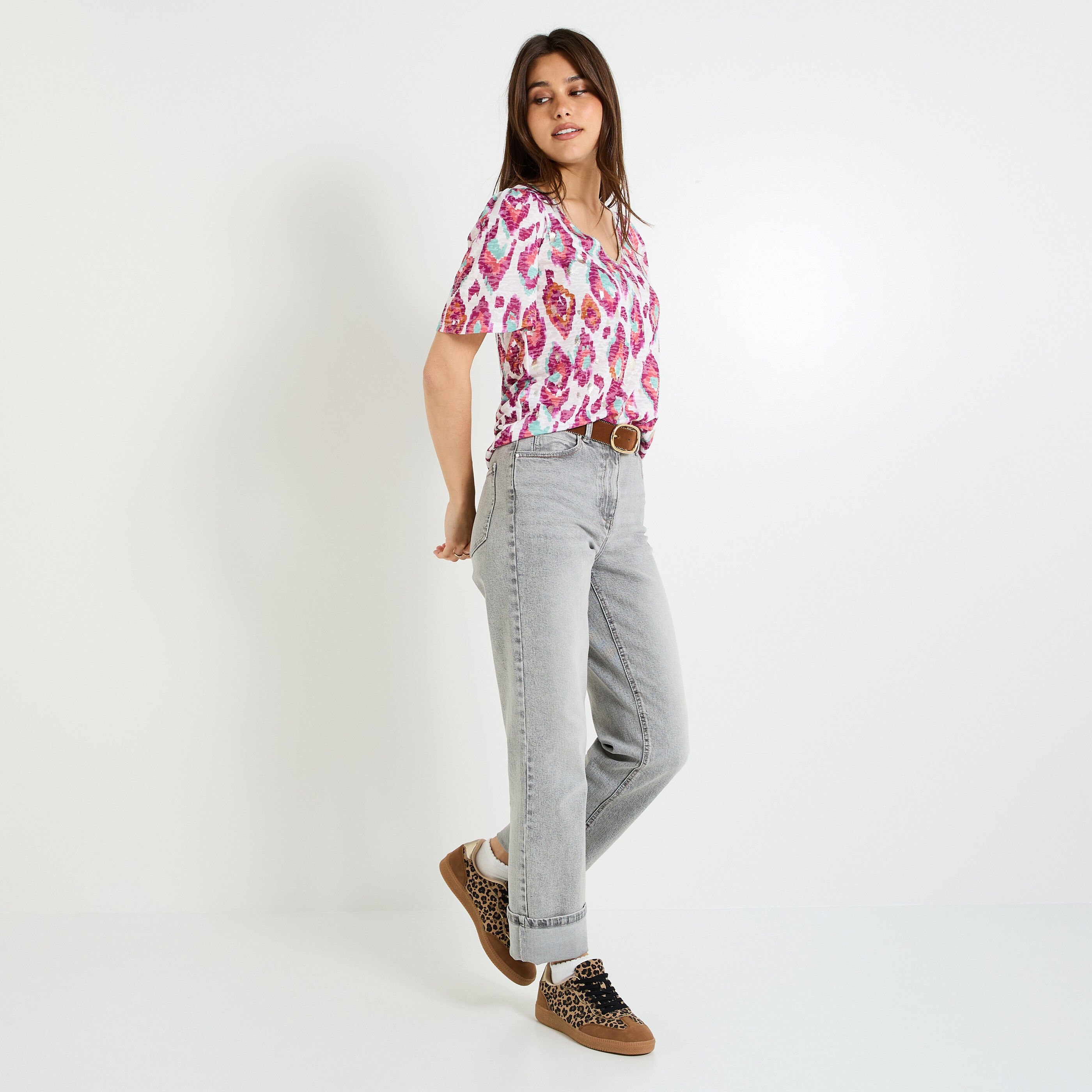 T-shirt imprim&eacute; ikat femme