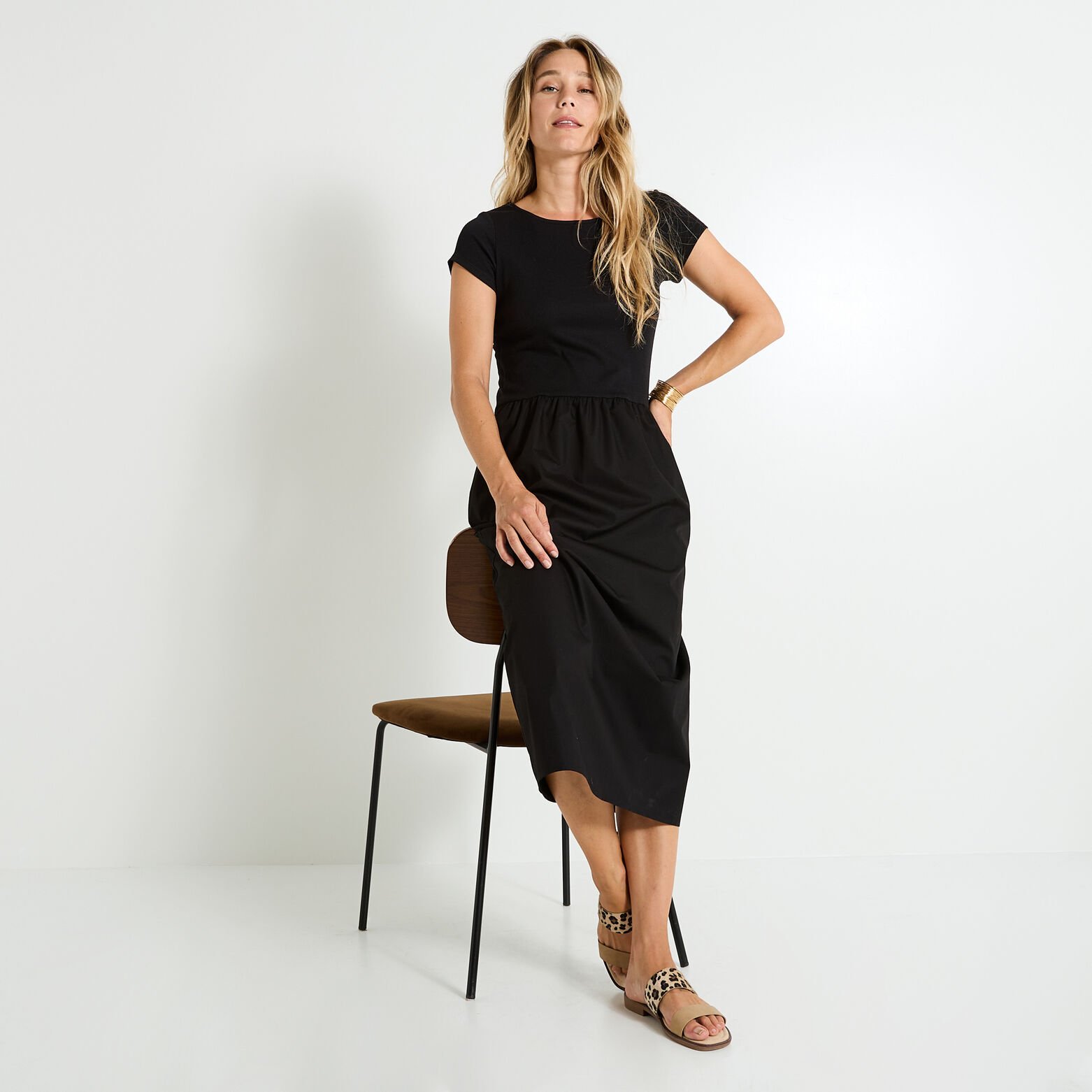 Robe évasée bi-matière à poches 