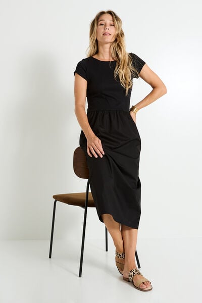 Robe évasée bi-matière à poches 