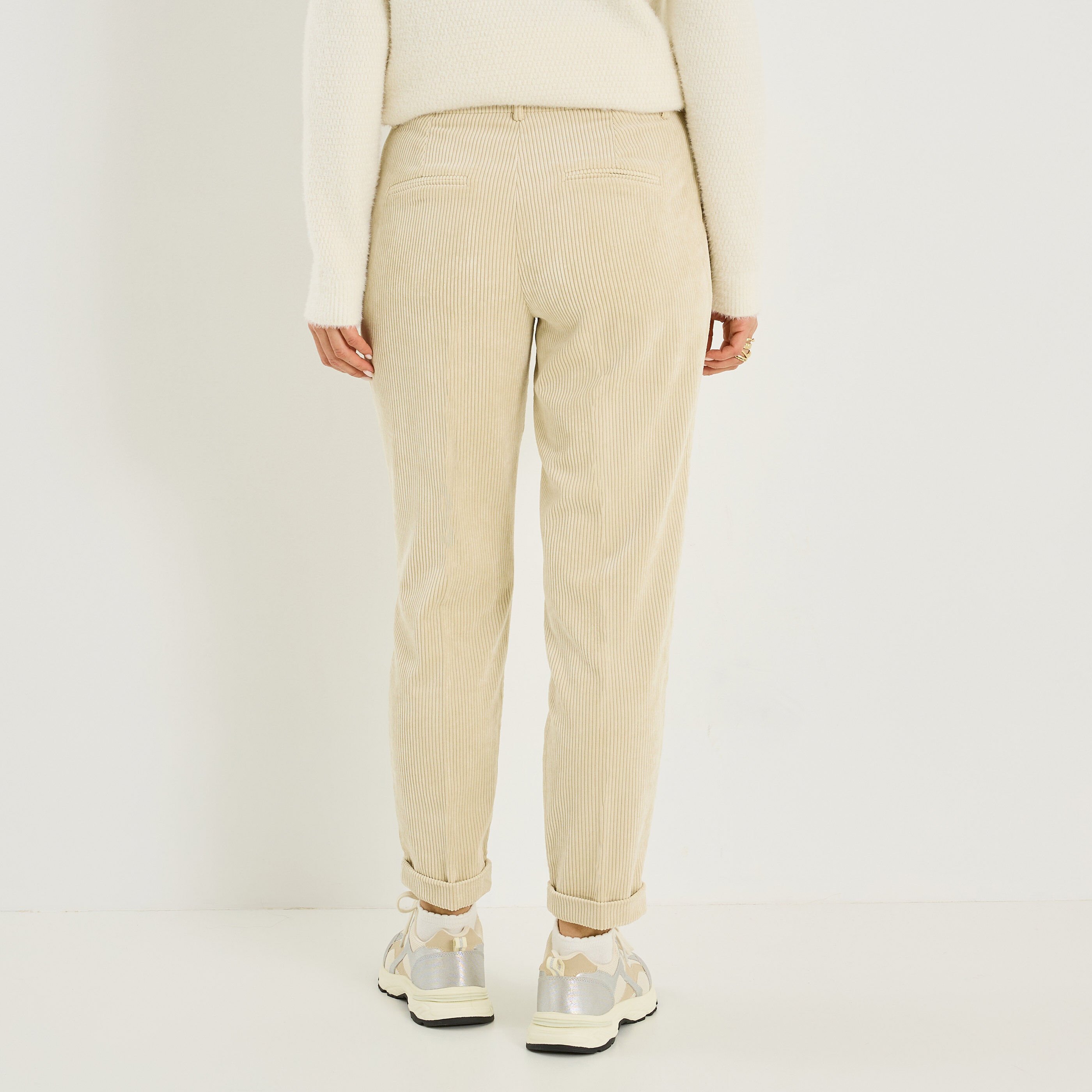 Pantalon velours &agrave; revers femme