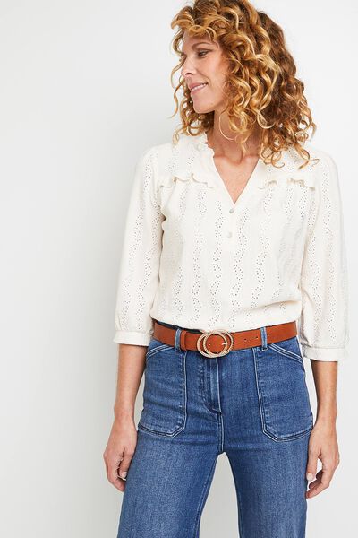 T-shirt ajouré col tunisien femme
