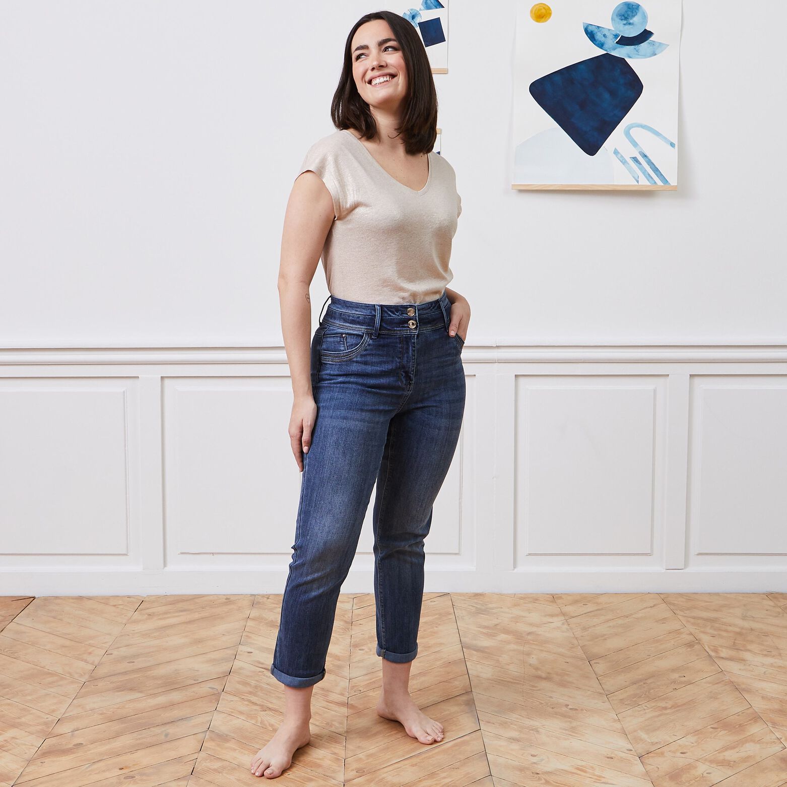 Jean raccourci taille haute HANOI femme
