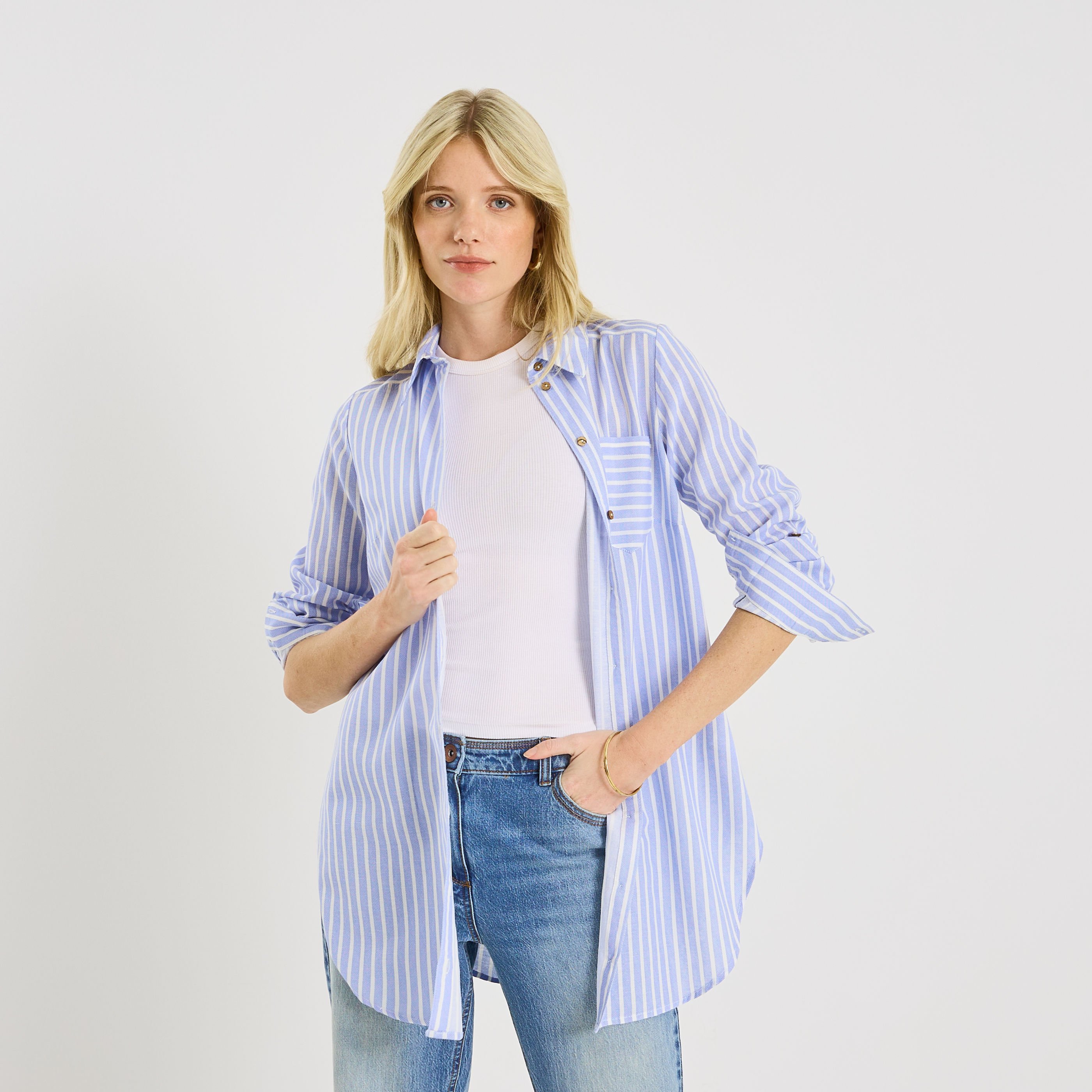 Chemise longue &agrave; rayures femme