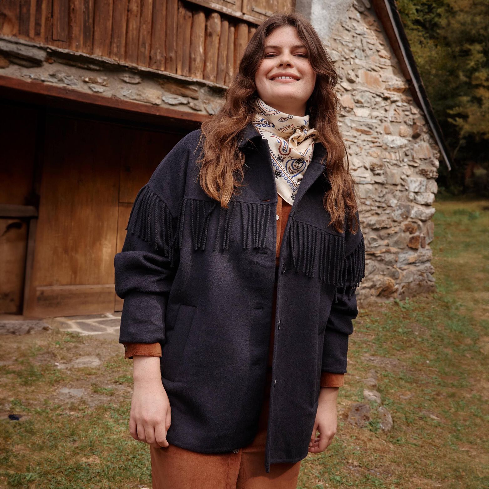 Manteau à franges femme