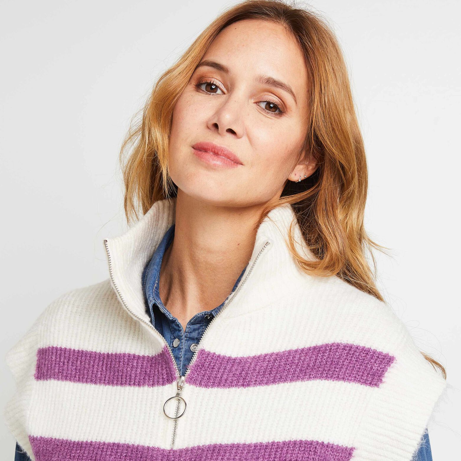 Pull sans manches rayé femme