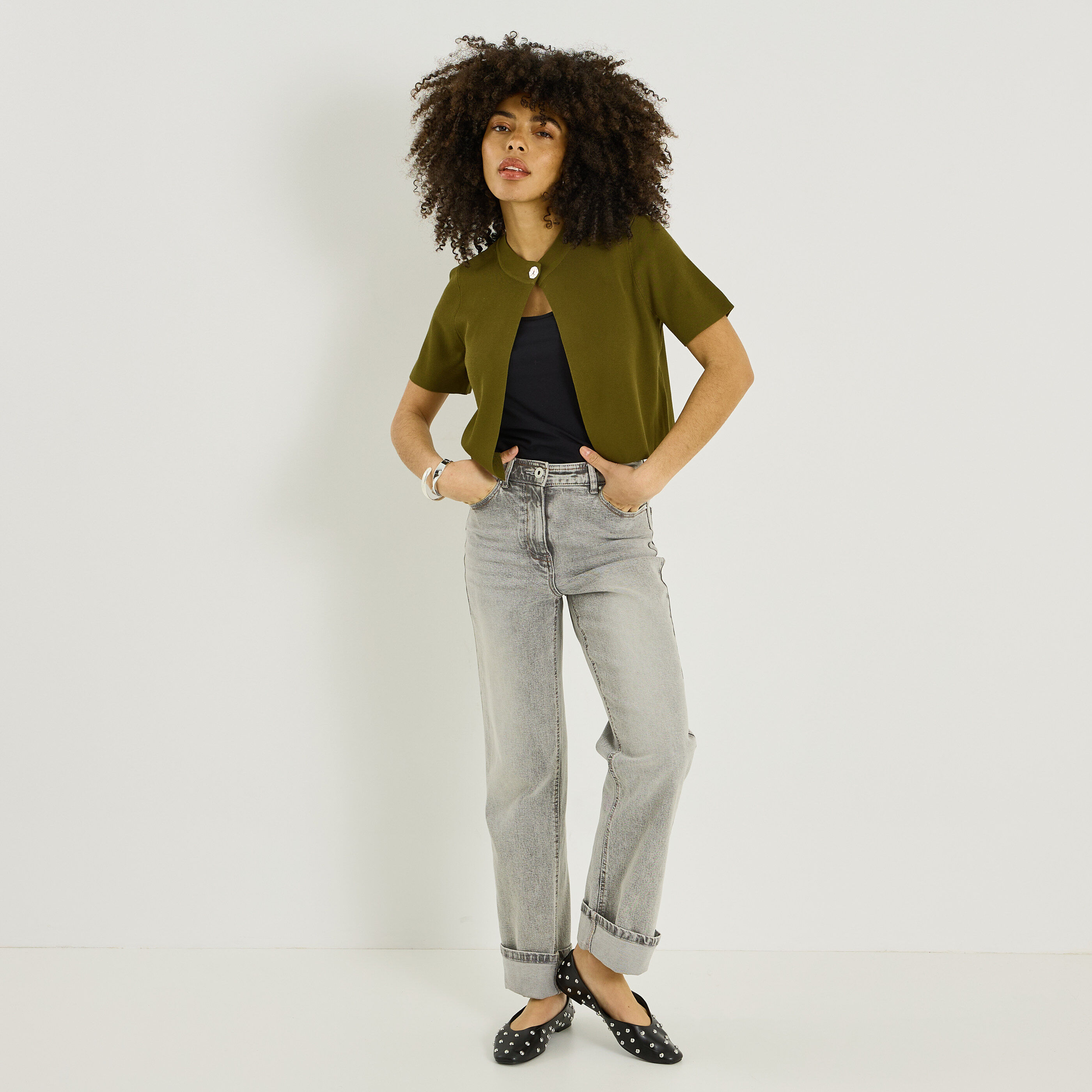 Gilet en maille fine &agrave; bouton femme