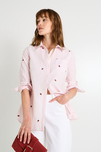 Chemise rayée brodée femme