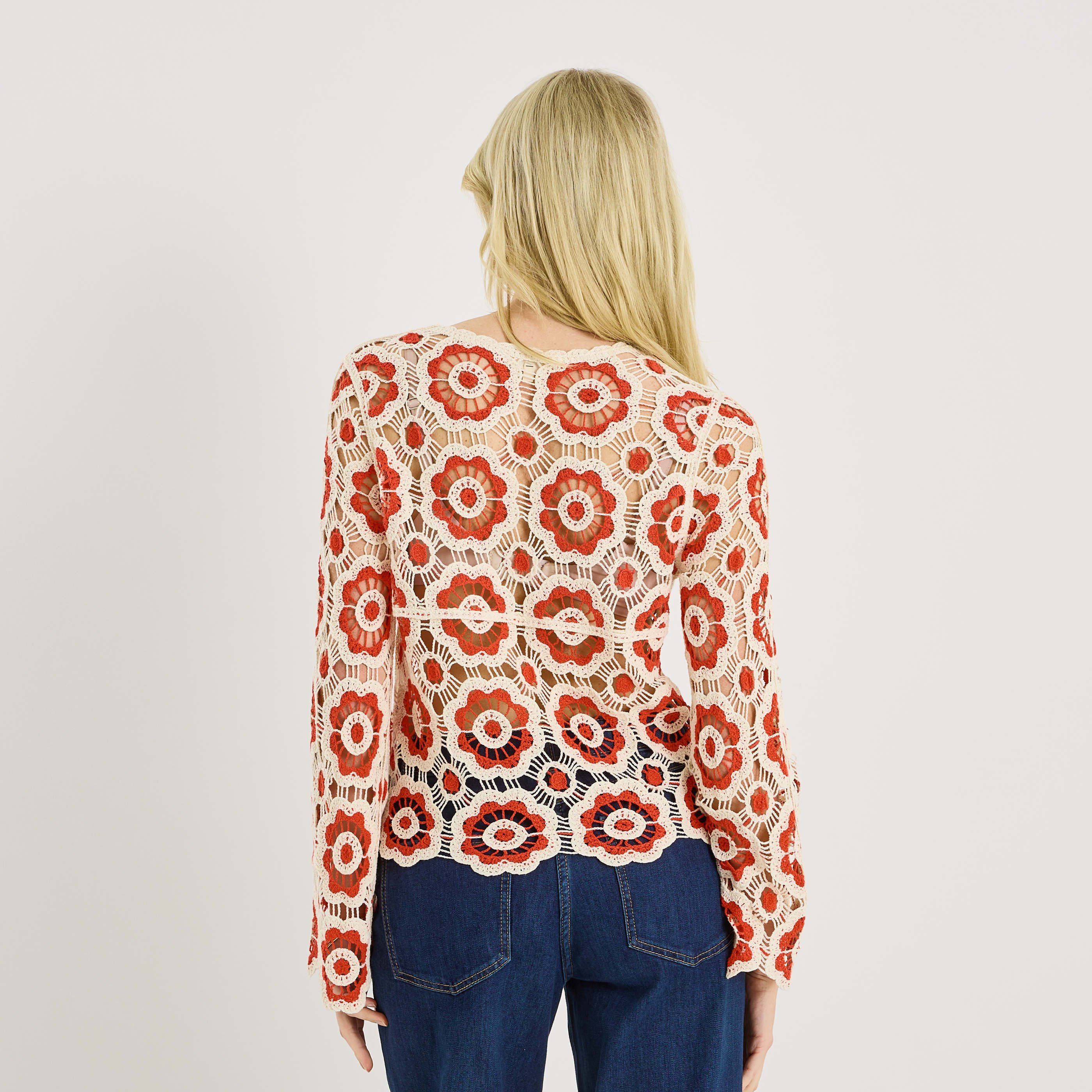 Pull en crochet bicolore femme