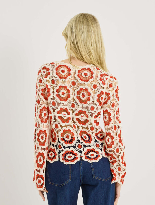 Pull en crochet bicolore femme