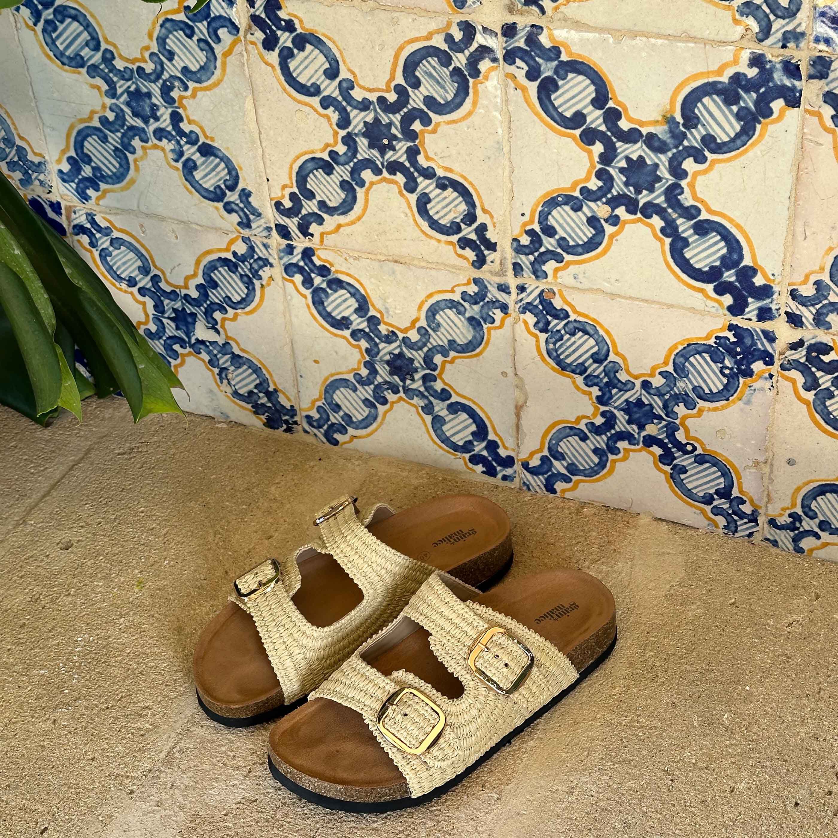 Mules plates imitation paille femme