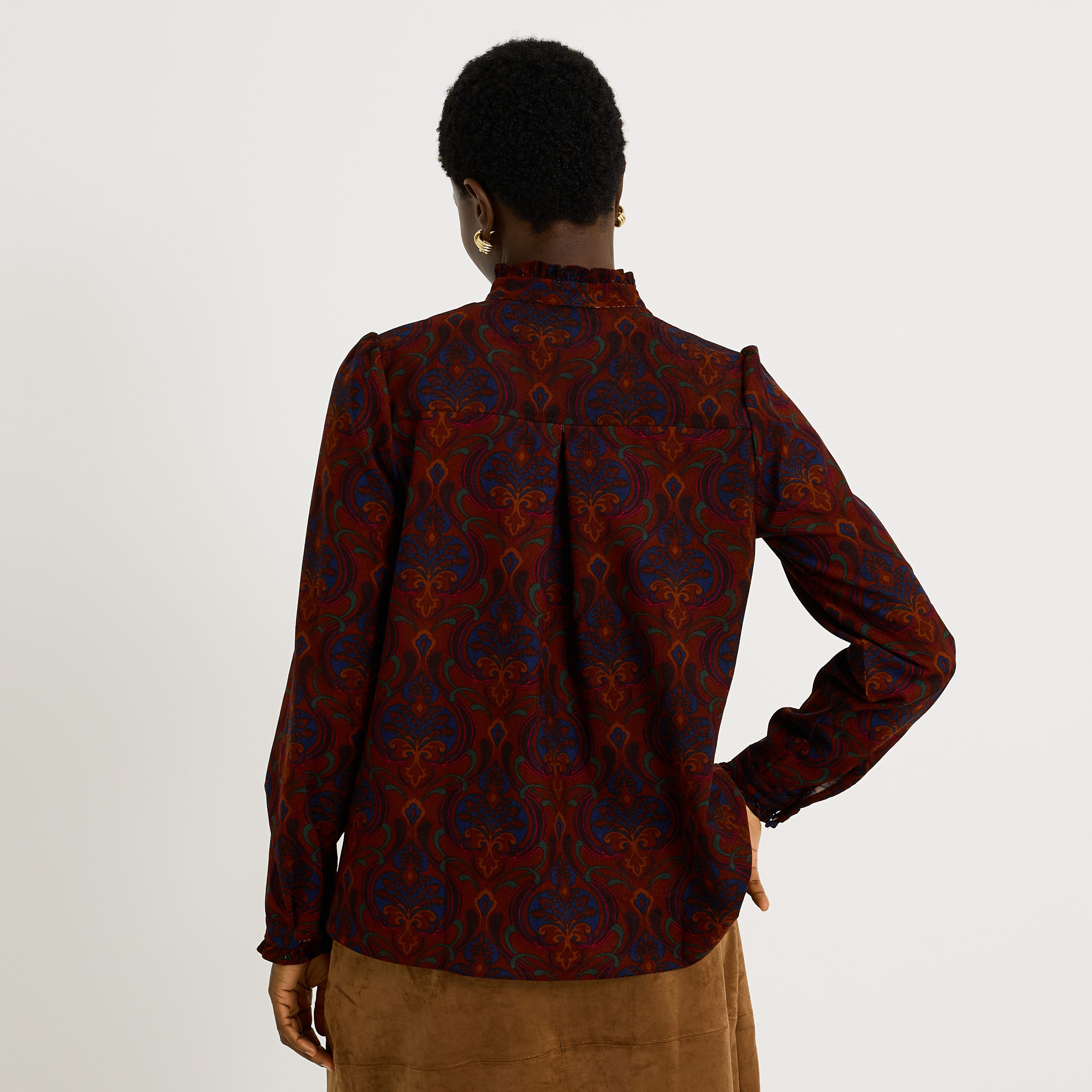 Chemise en velours imprim&eacute; femme