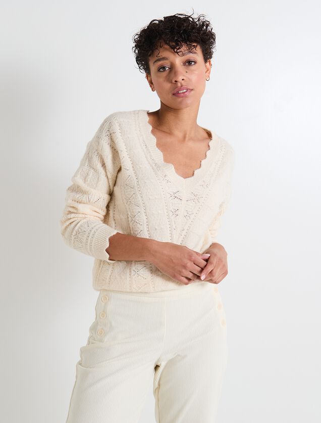 Pull col V femme