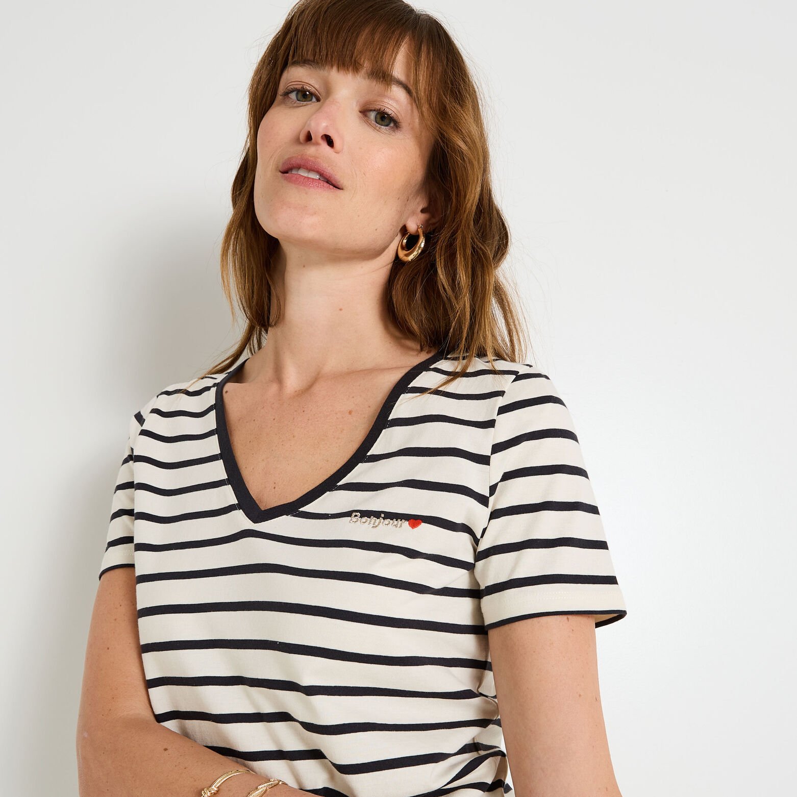T-shirt rayé col V femme