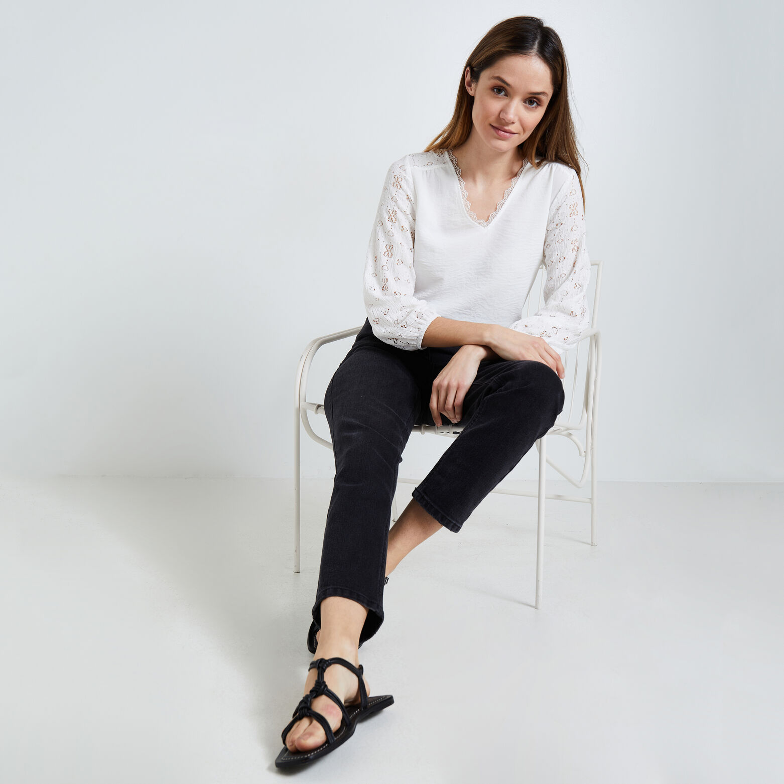Blouse details ajourés femme