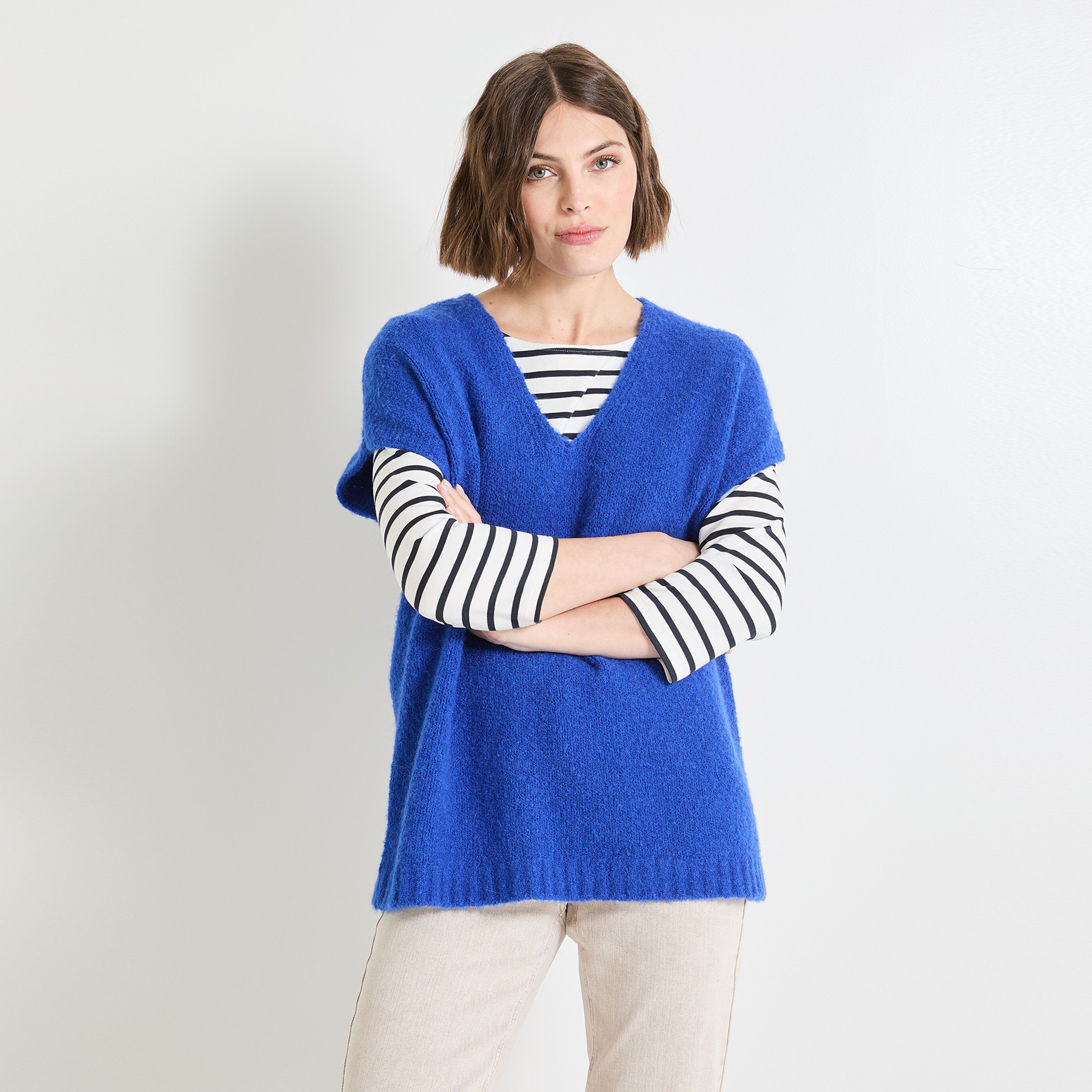 Pull sans manches enfant Maille de coton et chanvre jacquard