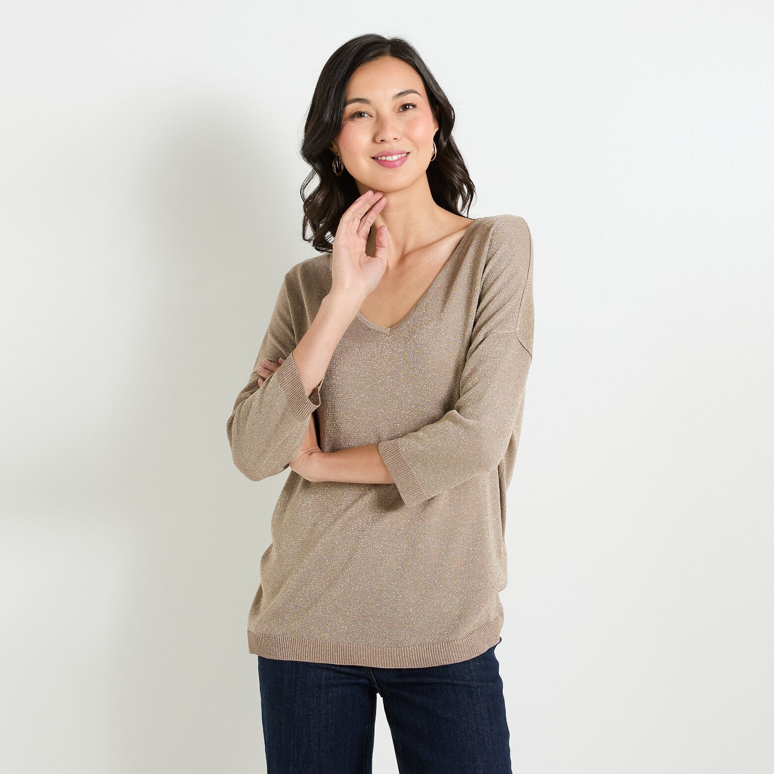 Pull col V femme