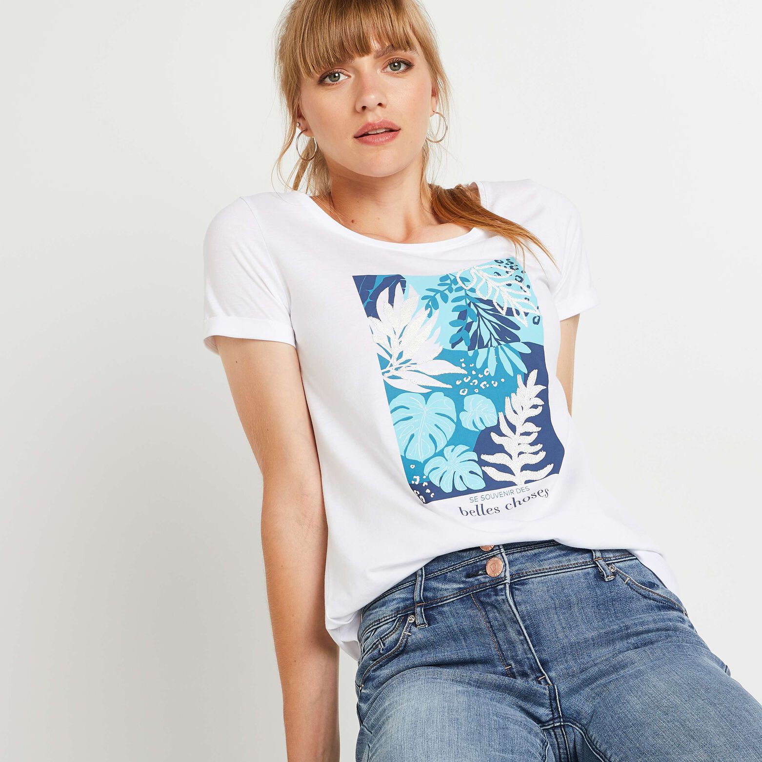 T-shirt manches courtes blanc femme