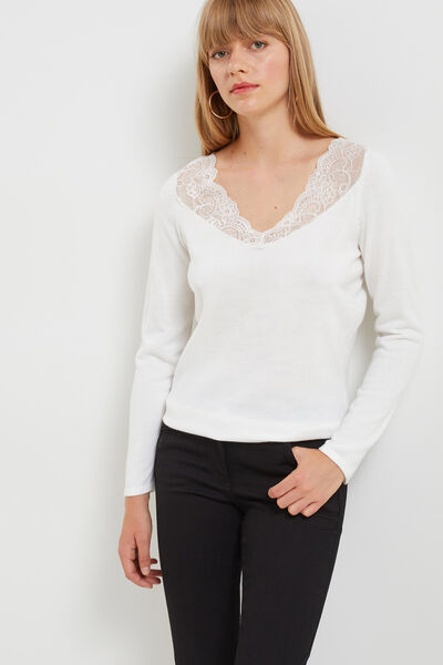 Pull col V dentelle femme