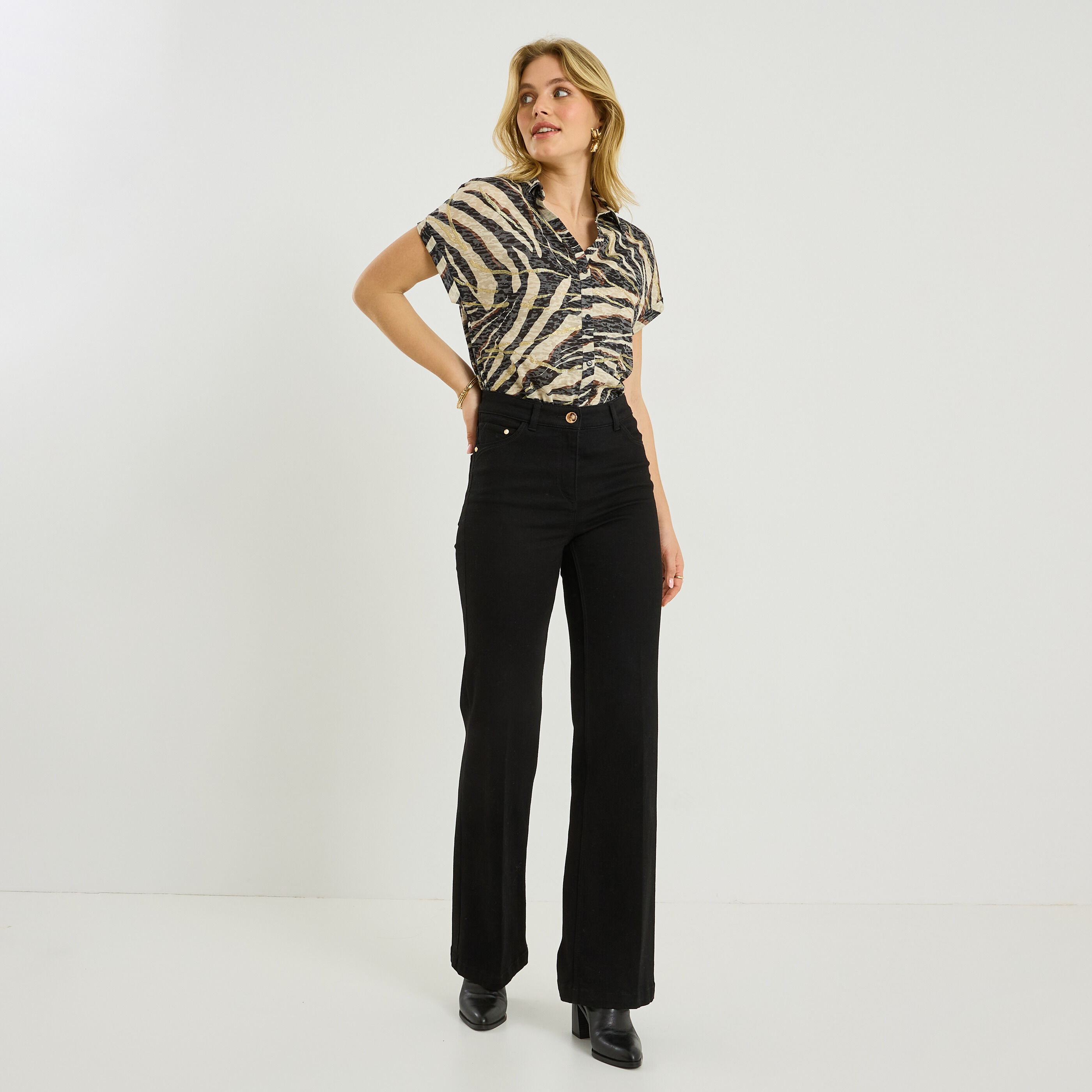 Chemise maille imprim&eacute; z&eacute;br&eacute; femme