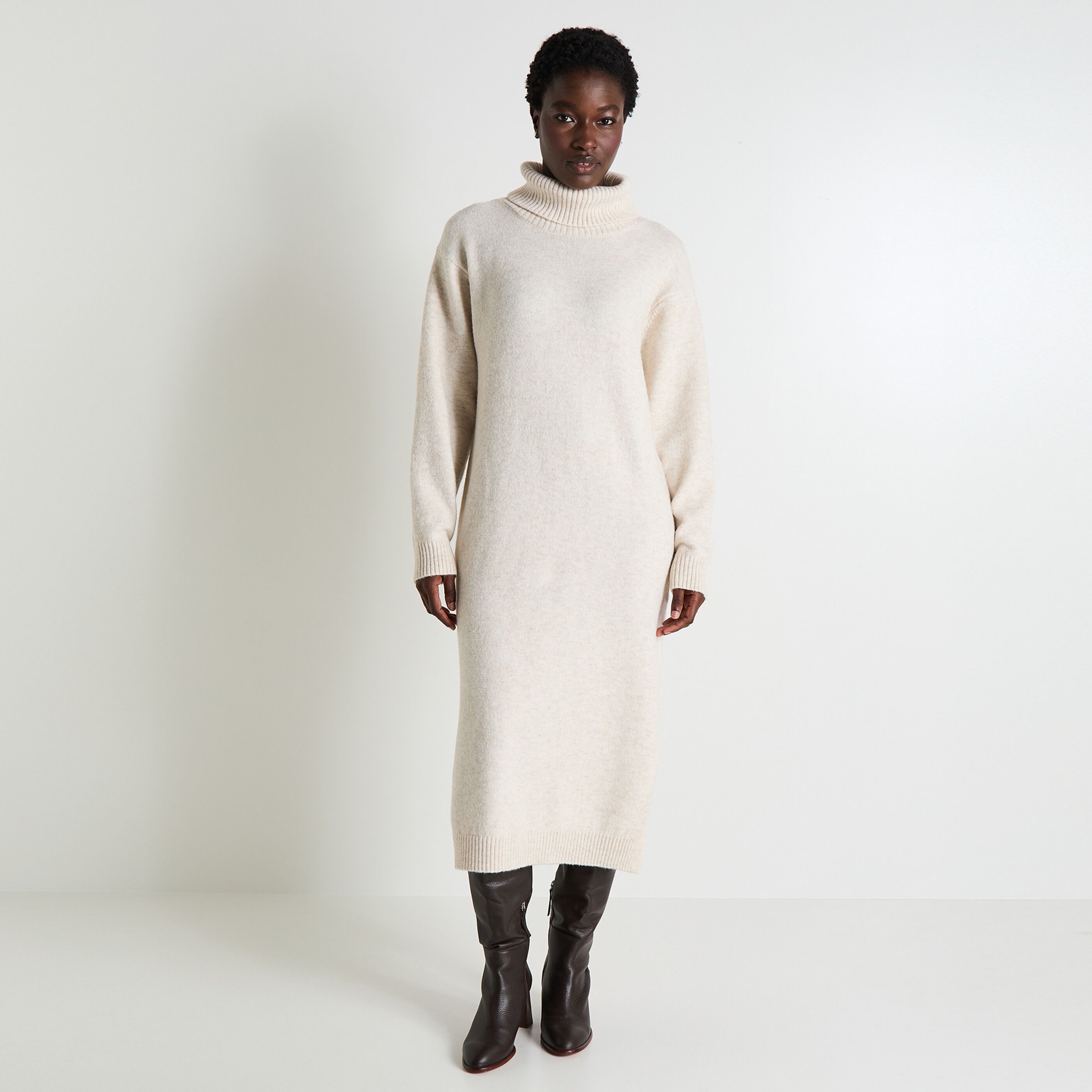 Robe pull col roule femme BEIGE CHINE Graindemalice