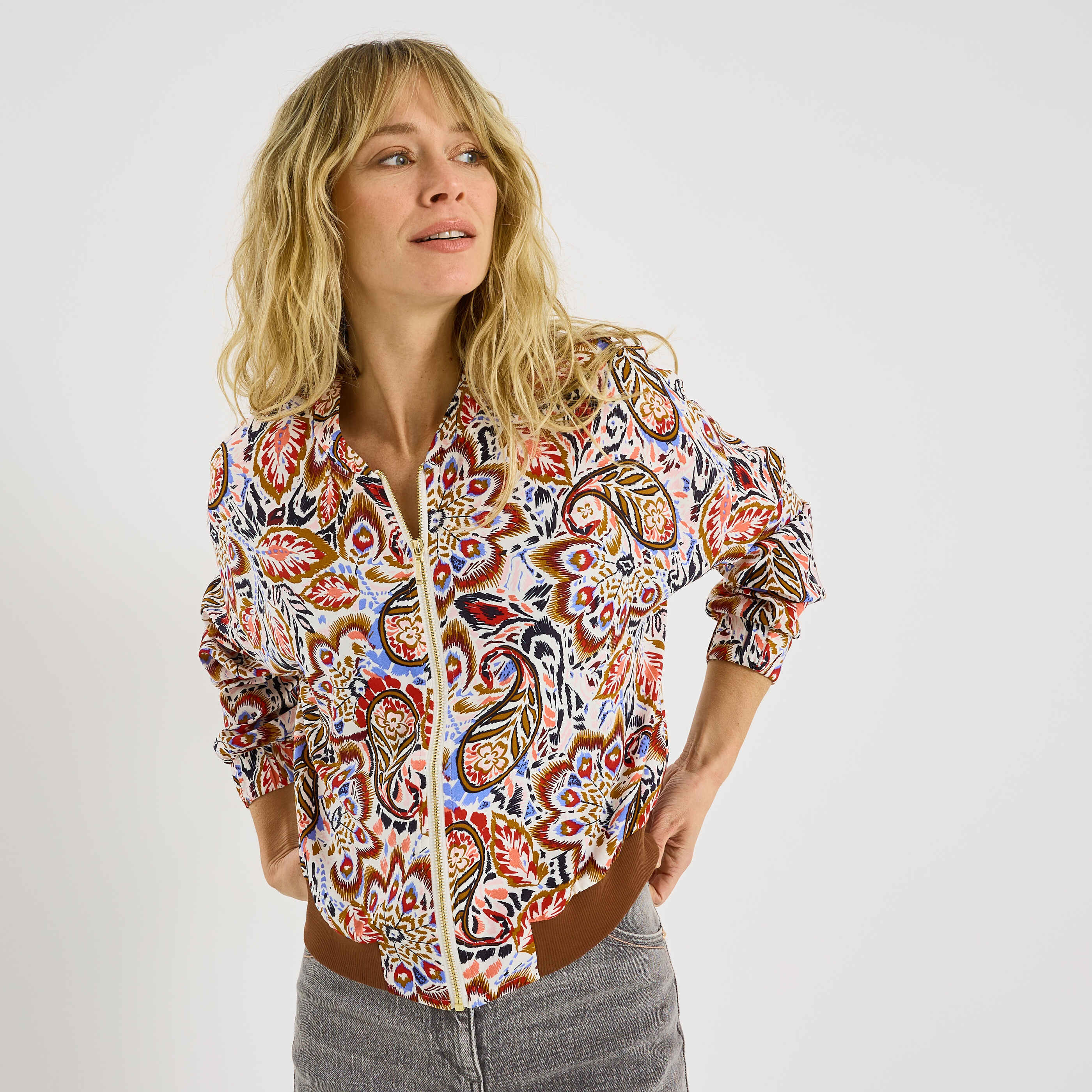 Veste bomber zipp&eacute; imprim&eacute; paisley femme