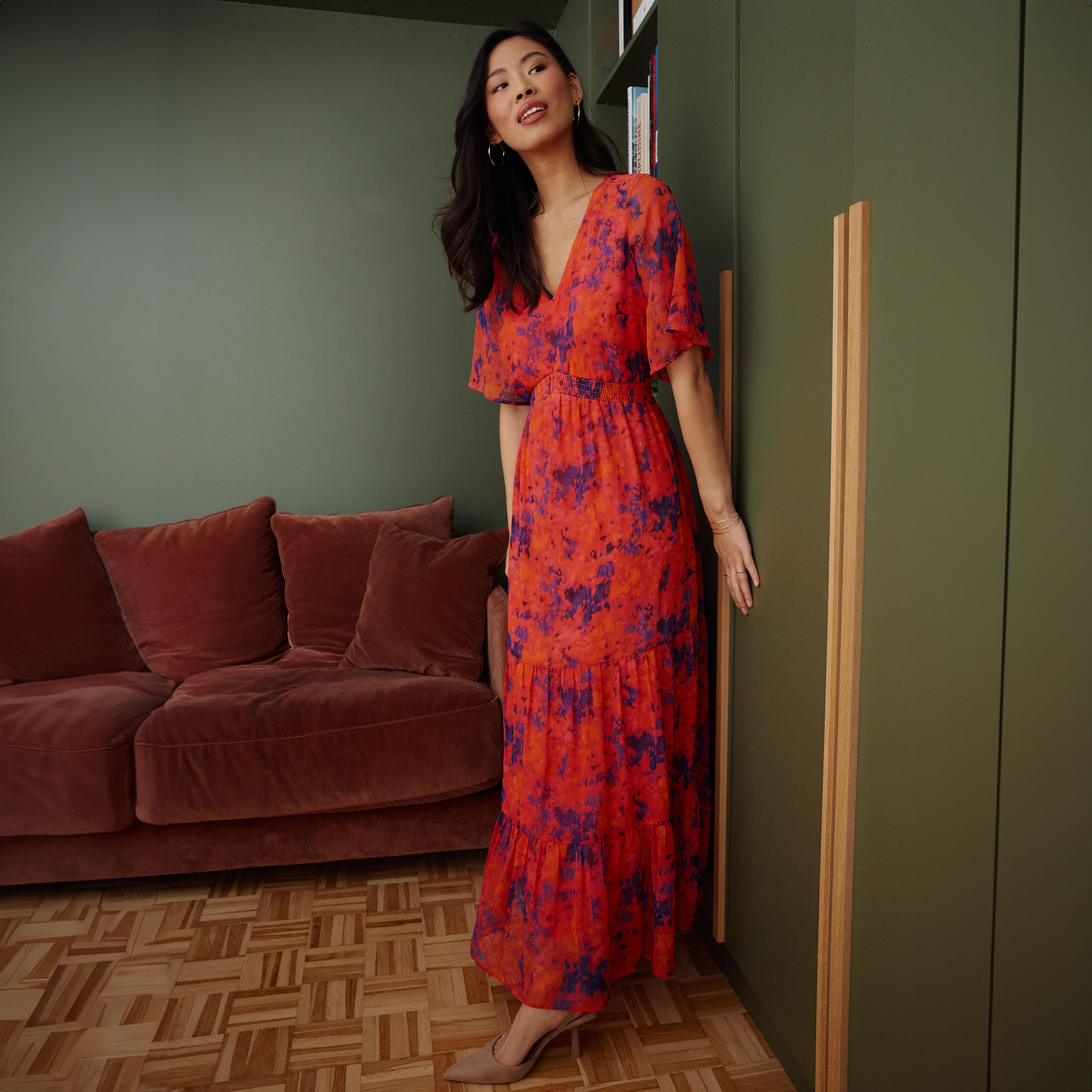 Robe longue habill&eacute;e motif abstrait