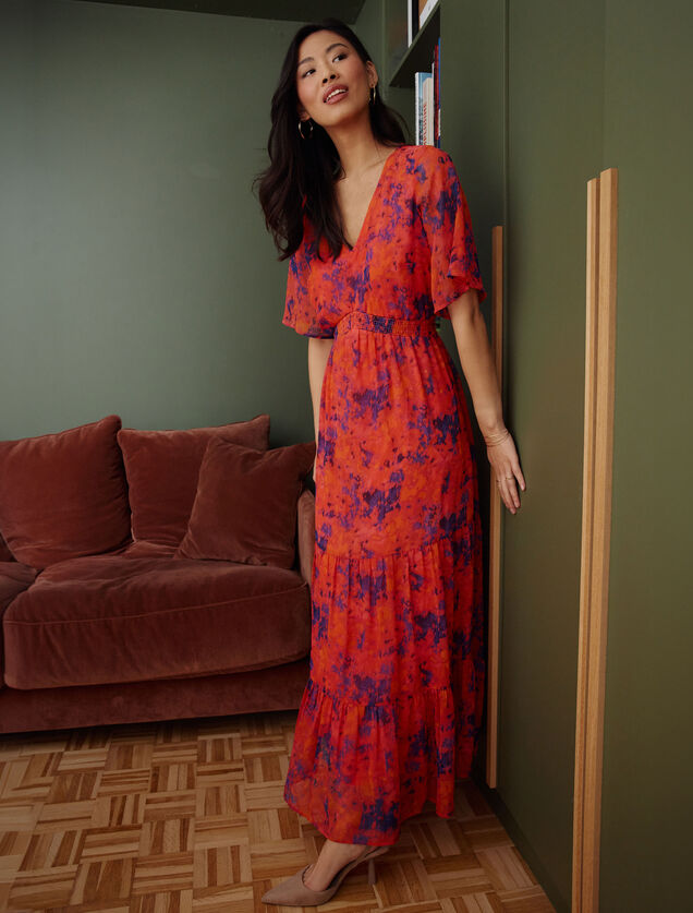 Robe longue habill&eacute;e motif abstrait
