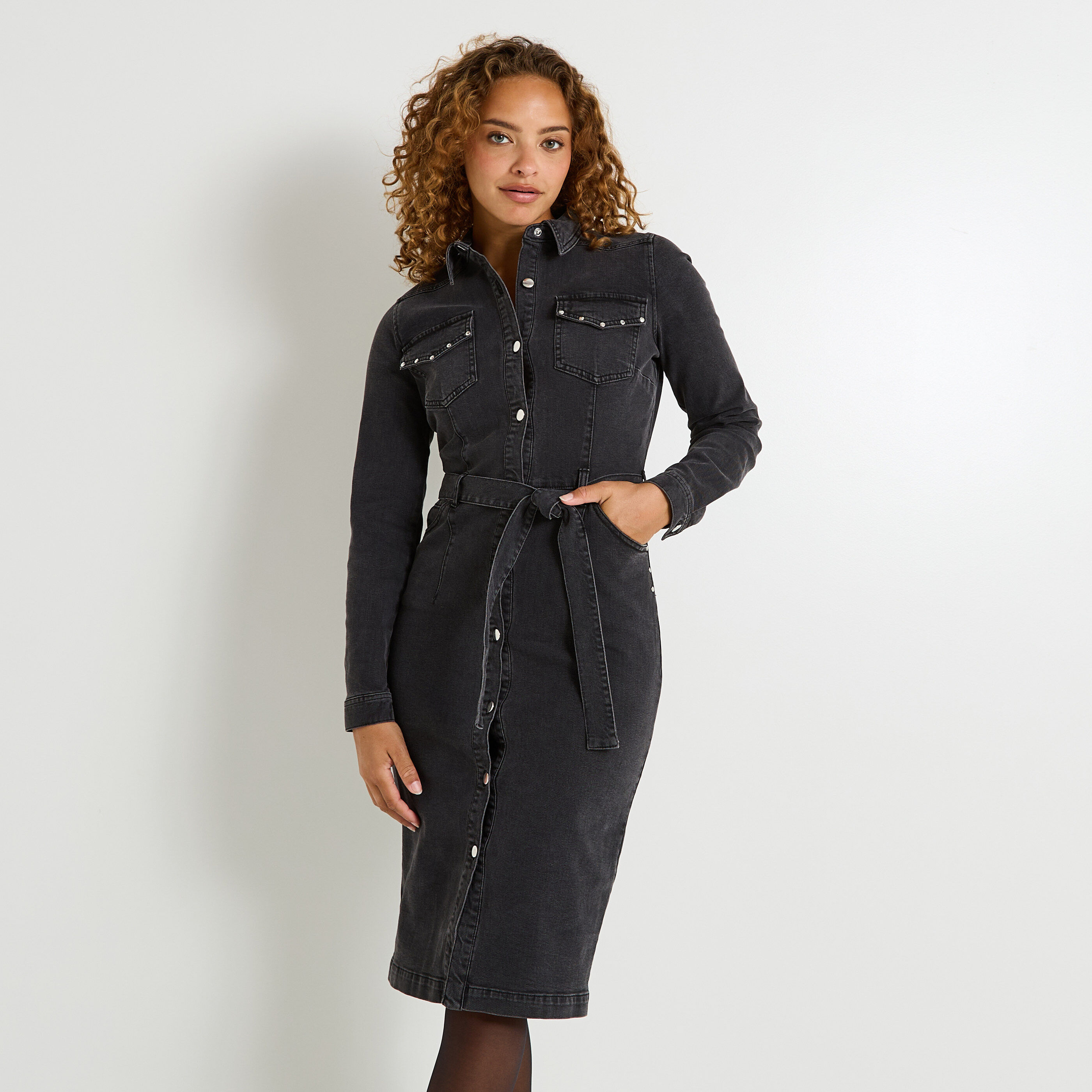 Robe chemise mi-longue en denim