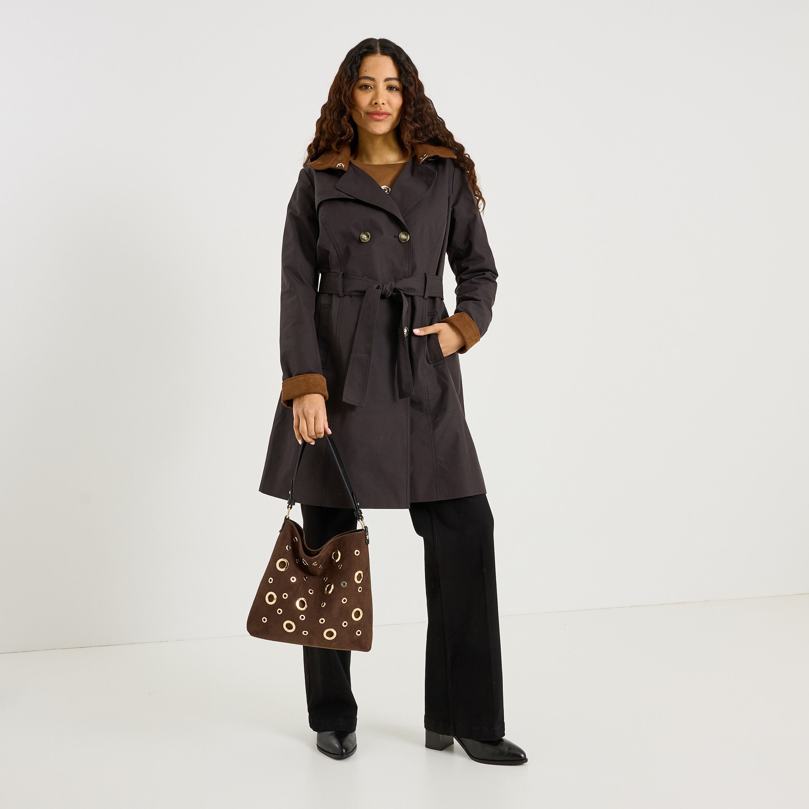 Trench long &agrave; capuche amovible femme