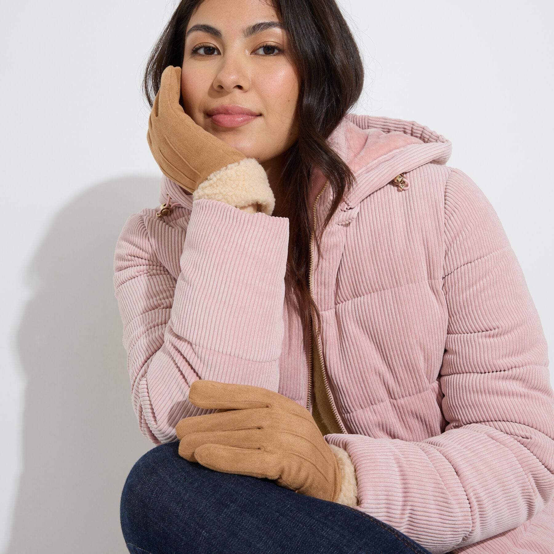 Gants tactiles en su&eacute;dine &agrave; revers femme