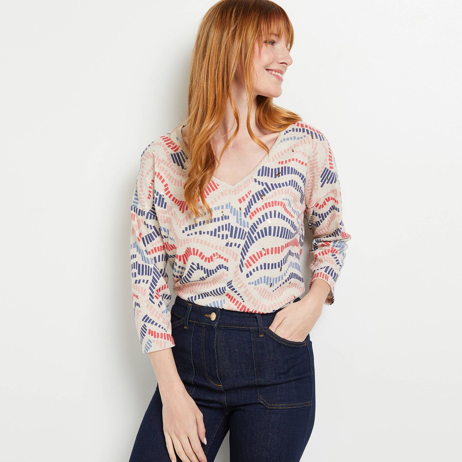 T-shirt en maille col V femme