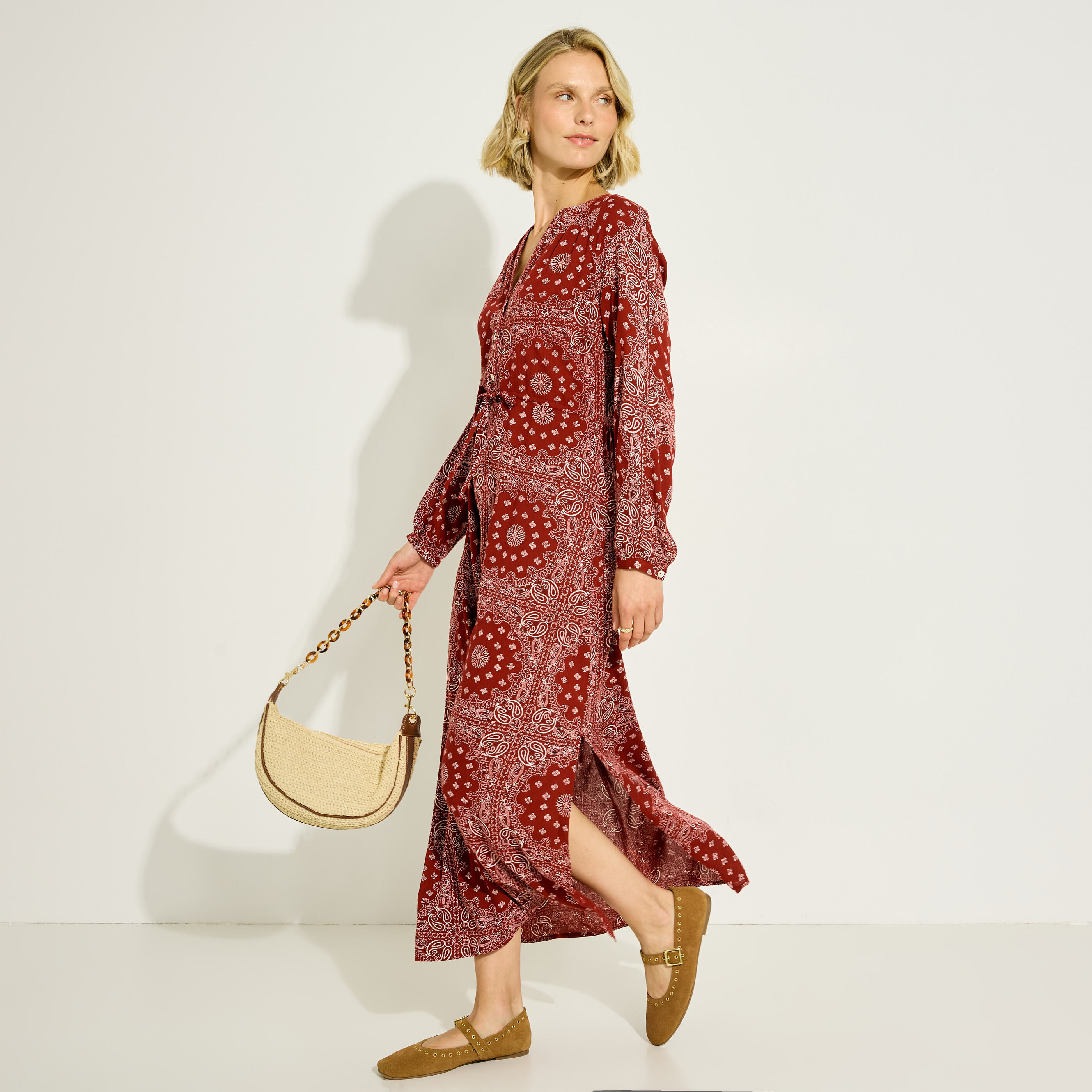 Robe longue boh&egrave;me &agrave; imprim&eacute; bandana