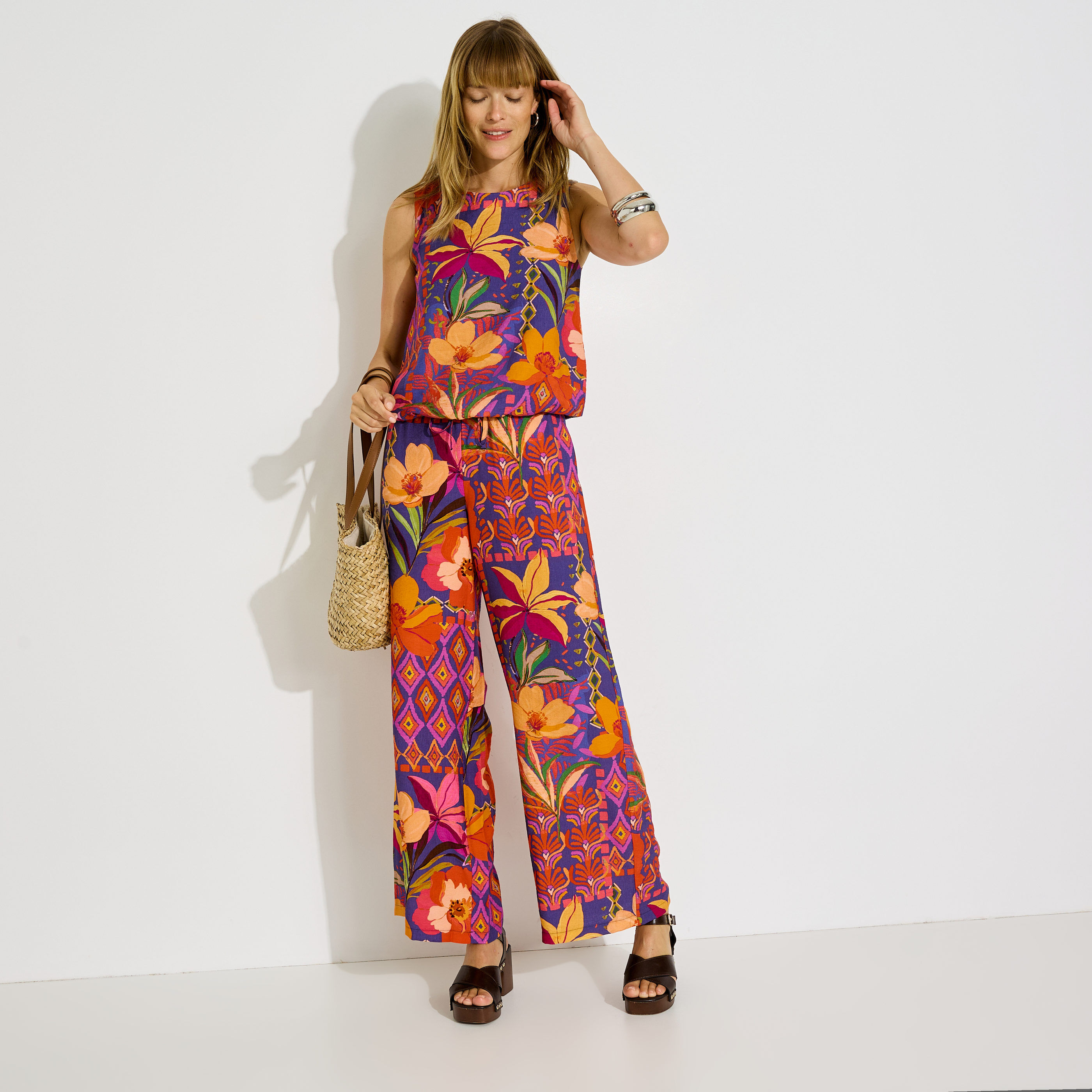 Pantalon fluide imprim&eacute; femme